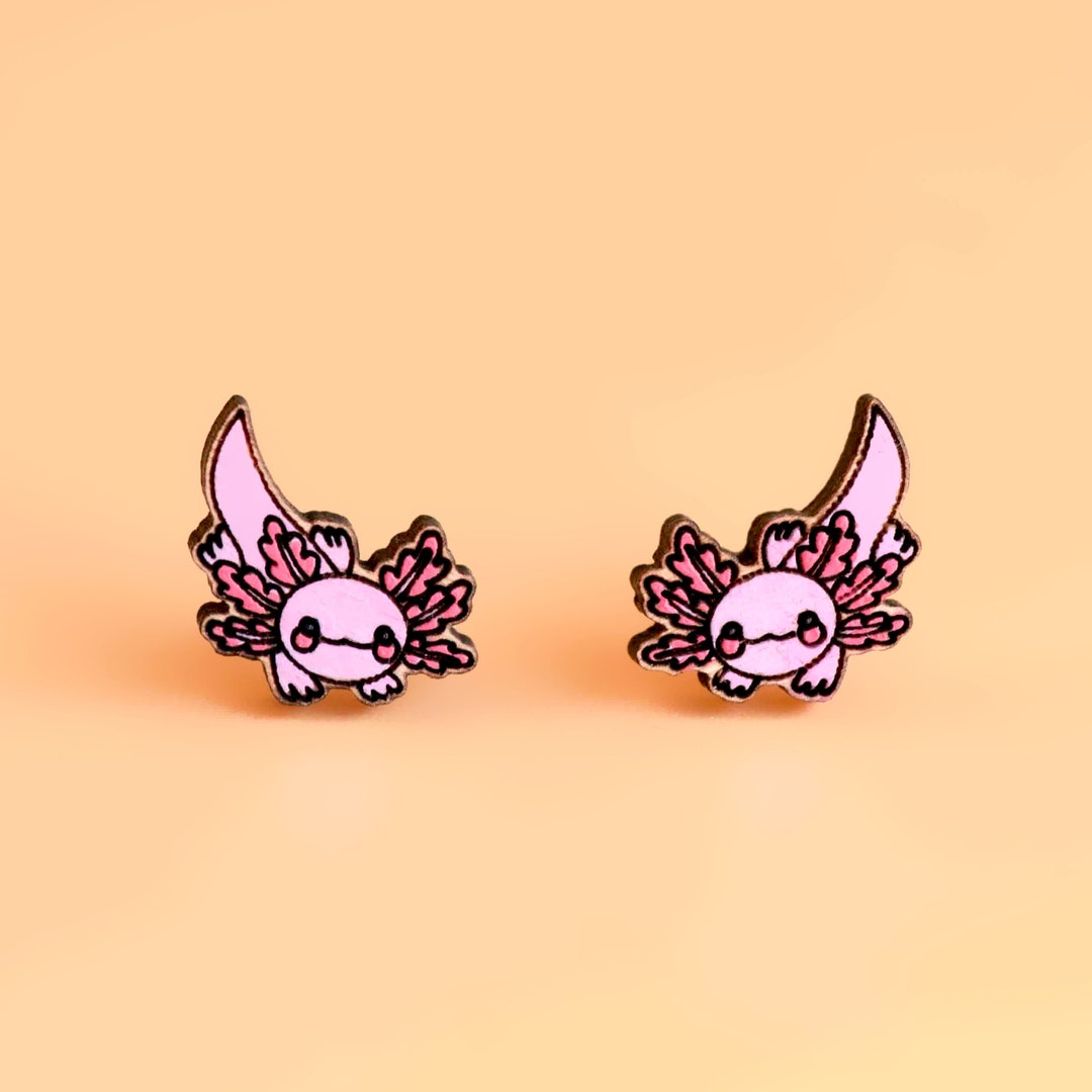 Axolotl Stud Earrings With Birthday Card - Pink Heart Earrings For Girls, Hypoallergenic, Valentine's Birthday Gift