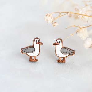 Handmade Seagull Earrings Bird Earrings Wooden Earrings Women’s Girl’s Stud Earrings gift by RobinValley Studio