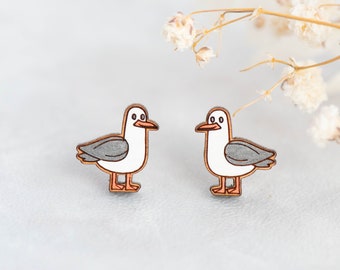 Handmade Seagull Earrings Bird Earrings Wooden Earrings Women’s Girl’s Stud Earrings gift by RobinValley Studio