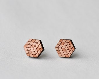 Rubik's Cube earrings wooden earrings stud cube earrings stud earrings womens earrings mens earrings