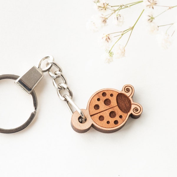 Handmade Wooden Keyring Cute Ladybird Ladybug  Keyring Animal Keychain Womens Girls Gift by Robinvalley Studio Forest Animal