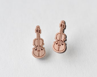 Wooden violin earrings stud wooden earrings instrument jewellery mens womens earrings gift