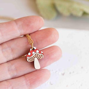 Handmade Wooden Toadstool Mushroom Necklace Womens Girls Necklace Gift by Robin Valley