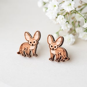 Handmade Fennec Fox Earrings Wooden Earrings Womens Girls Stud Earrings by Robin Valley Studio