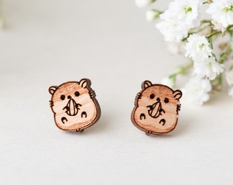 Handmade Earrings Wooden Hamster  Earrings Earrings Wooden Earrings Womens Girls Stud Earring Gift