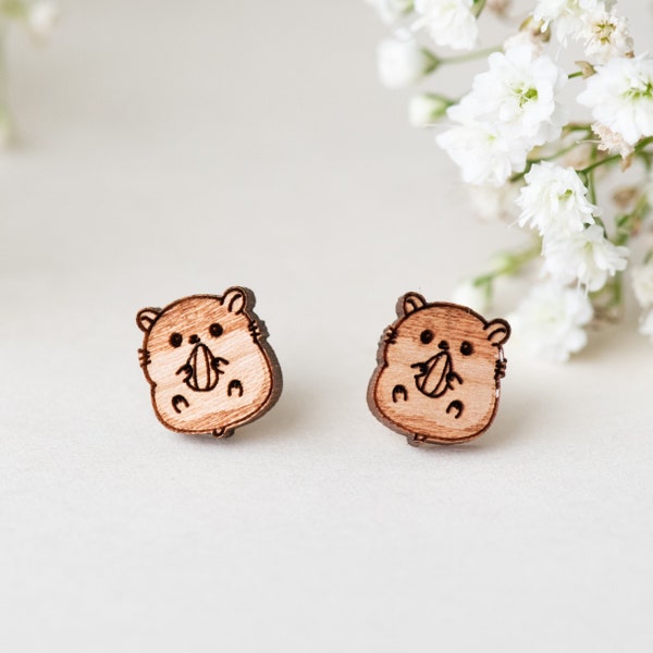 Boucles d’oreilles faites à la main Boucles d’oreilles Hamster en bois Boucles d’oreilles Boucles d’oreilles en bois Femmes Filles Stud Boucles d’oreilles Cadeau