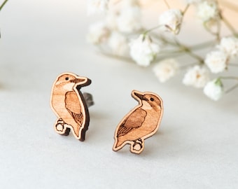 Wooden Earrings Handmade Kingfisher Earrings Bird Earrings Wooden Earrings Women’s Girl’s Stud Earrings gift by RobinValley Studio