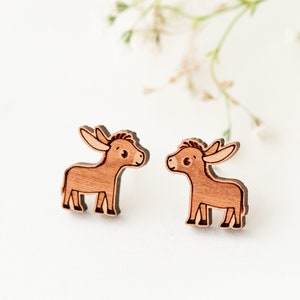 Handmade Cute Baby Donkey Earrings Farm Animal Earrings Womens Girls Stud Earrings Wooden Earrings