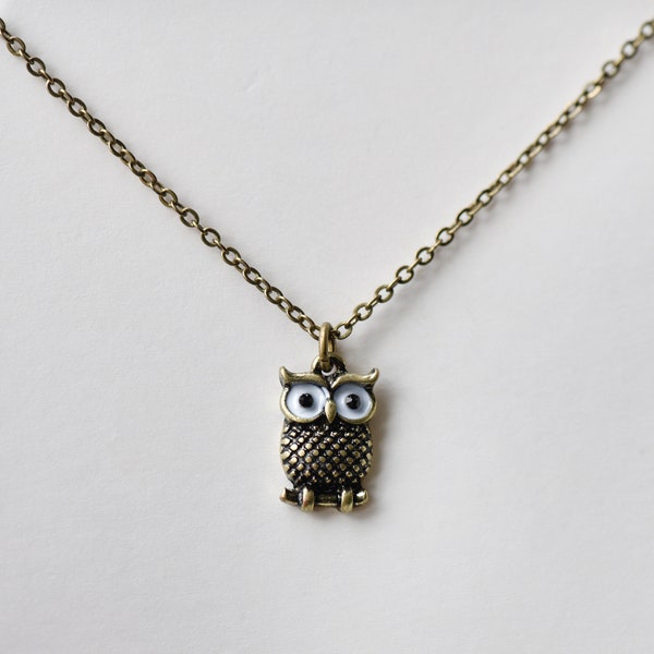 Bronze cute little owl necklace pendant necklace jewellery