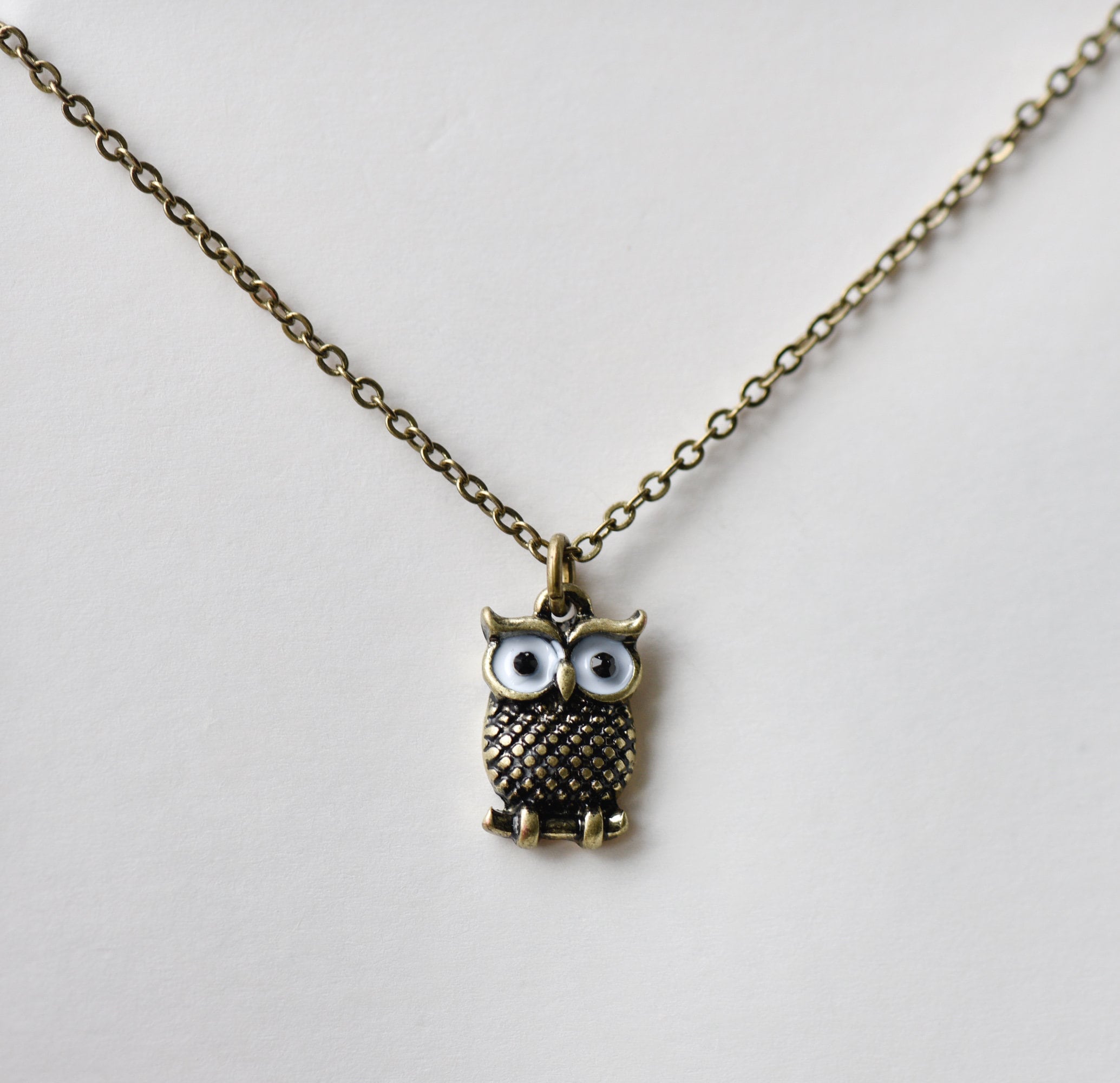 Bronze cute little owl necklace pendant necklace jewellery