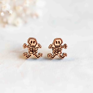 Handmade Quirky Skeleton Earrings Wooden Stud Earrings Men Women Earrings