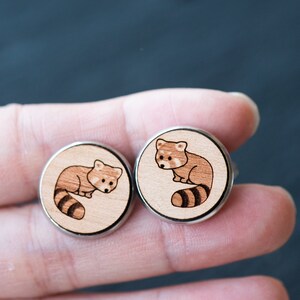 Red Panda Cufflinks Handmade Men Cufflinks Stainless Steel Wooden Cufflinks Mens Gift image 2