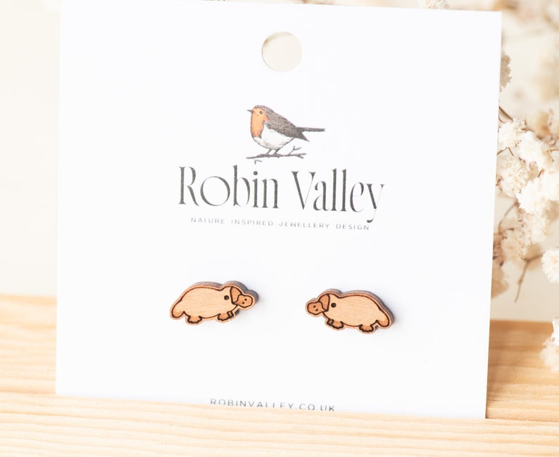 Handmade Wooden Earrings Cute Platypus Earrings Womens Stud Earrings Gift image 2