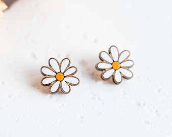 Handmade Daisy Earrings Stud Wooden Earrings