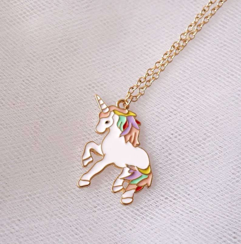 Cute enamel rainbow white unicorn pendant necklace girls jewellery by TheLittleBig Jewellery image 1
