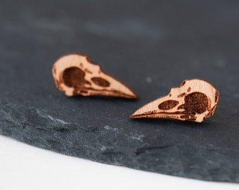 Pendientes de calavera de pájaro hechos a mano pendientes de madera aretes de mujer hombre