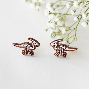 Parasaurolophus Ohrringe Handgemachte Holzohrringe Dinosaurier Skelett Fossil Damen Ohrringe Herren Ohrringe