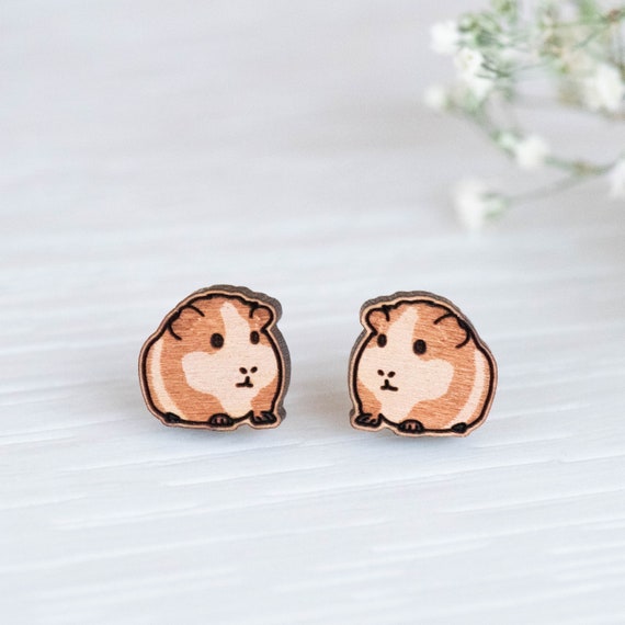 Handmade Chunky Guinea Pig Earrings Wooden Earrings Womens Girls Stud Earrings by Robin Valley Studio Etsy Canada
