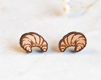 Handmade Croissant Earrings Funky Food Earrings Womens Stud Earrings Gift by RobinValley Studio
