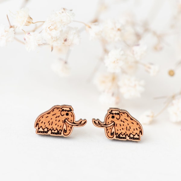 Handmade Wooden Earrings Mammoth Earrings Animal Stud Earrings Womens Girls Gift