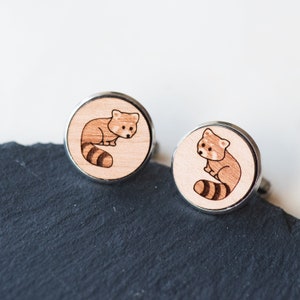 Red Panda Cufflinks Handmade Men Cufflinks Stainless Steel Wooden Cufflinks Mens Gift image 1