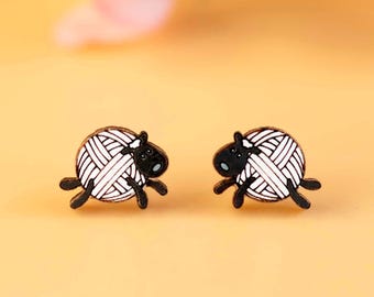 Hand-painted Black Sheep Wooden Earrings Farm Animal Lover Gift Idea