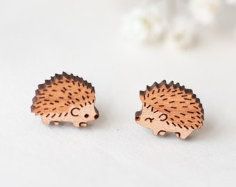 Cute Hedgehog Earrings Wooden Earrings Womens Girls Stud Earring Gift