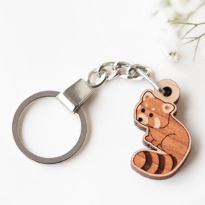 Handmade Wooden Red Panda Keyring Animal Keychain Womens Girls Gift by Robinvalley Studio