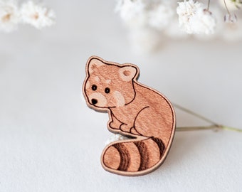 Handmade Wooden Pin Badge Red Panda Pin Girls Womens Pin Badge Gift