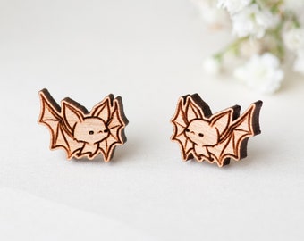 Handmade Wooden Earrings Doodle Bat Earrings Womens Girls Earrings Eco-friendly by Robinvalley Studio