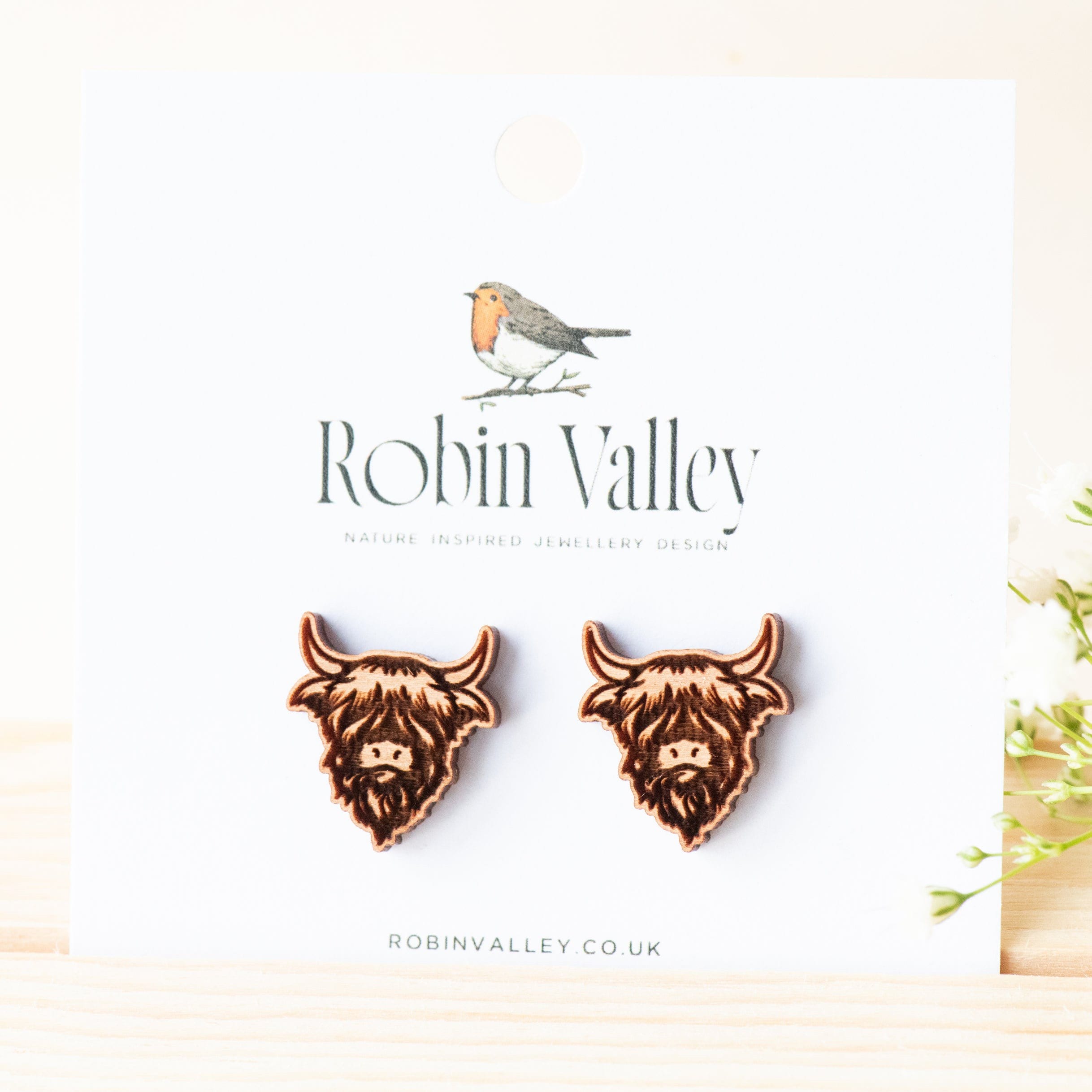 Robin Valley Orecchini A Riccio In Legno Di Ciliegio Americano – Leggeri 0,3 G – Acciaio Inox – Unici
