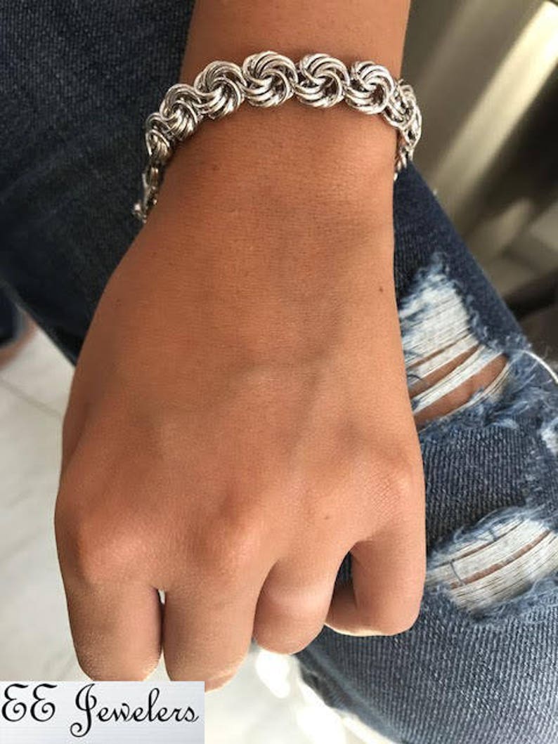 EE JEWELERS Beautiful 925 Sterling Silver Double Swirl Link Bracelet 7.5\u201d Perfect For Her Anniversary Christmas Birthday Gift Any Occasion