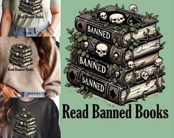 Read Banned Books PNG | Bookworm Librarian Shirt Design | Teacher Gift, DTF Sublimation File