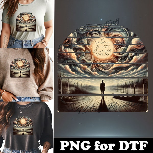 Conception de T-Shirt surréaliste et émotionnel Dreamscape : isolement, désir, nostalgie - 'Le soleil m'ennuie la lumière du jour - PNG de haute qualité