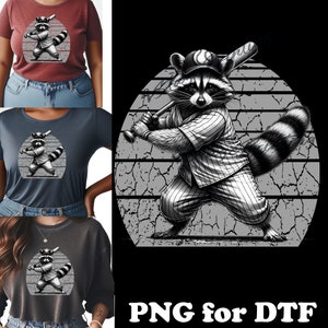 Raccoon Softball png pour t-shirts, conception de sublimation png, fichier d'impression DTF, DTG et sublimation