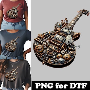 Steampunk Guitar for T-Shirt & Merchandise Design - High-Quality PNG for dtf, dtg and sublimation