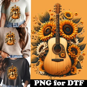 Sunflower Guitar PNG - Western, Country Music Lover, Southern - Sublimation & DTG Downloads