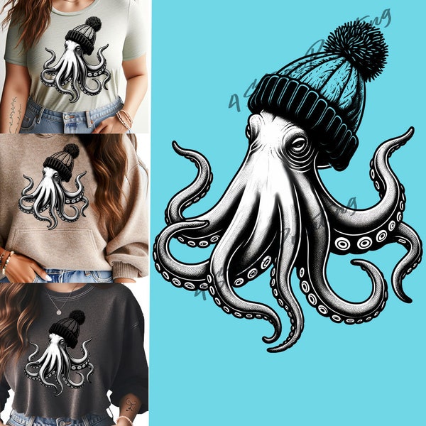 Hipster Octopus png for t-shirts, png sublimation design, DTF design print file