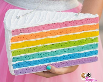 Rainbow Piece of Cake  BAG / PURSE / CLUTCH - custom handmade bags, cake bags, rainbow purses, whipped cream cake, rainbow layer cakes