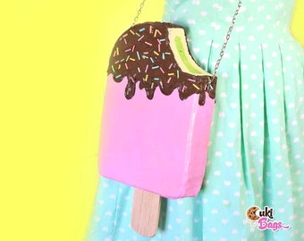 Pink & Chocolate Ice Cream Popsicle BAG / PURSE / CLUTCH - custom handmade bags, ice cream bags, ice cream purses,ice cream purse, ice cream