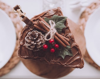 Choco-Caramel Christmas Cake WRISTLET / PURSE / CLUTCH - custom handmade bags, cake bags, christmas purse, novelty bag, novelty purses