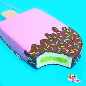 Strawberry Chocolate Ice Cream Popsicle BAG / PURSE / CLUTCH - custom handmade bags, ice cream bags, ice cream purses,ice cream purse