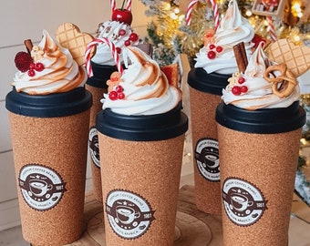 Accessoire de gobelet de Noël, café et caramel - gobelet décoré d'hiver simili crème
