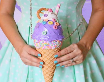 Froot Loops Ice Cream CONE Mini Purse / Sac - sacs faits à la main personnalisés, sacs de crème glacée, sacs à main crème glacée, sac à main crème glacée, crème glacée faite à la main