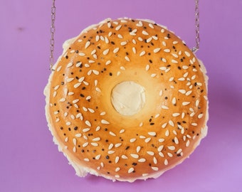 Everything Bagel Bag, Creme Chese Bagel Purse, funny bags, food bags, food purses, bag collection, bagel purses, bagel bags, novelty bags