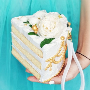Elegant Floral Piece of Cake WRISTLET / PURSE / CLUTCH - custom handmade bags, cake bags, mary antoinette purse, novelty bag, novelty purse