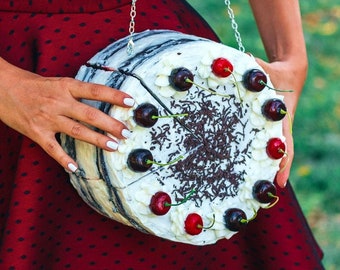 Black Forest Cake PURSE + magnetic WALLET Piece of cake- cake bag, cherry purse, dark cherries, amazing purses,statement purses,cake wallet
