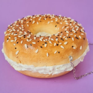 Everything Bagel Bag, Creme Chese Bagel Purse, funny bags, food bags, food purses, bag collection, bagel purses, bagel bags, novelty bags