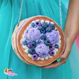 Blackberry Blueberry Ice Cream Pancakes  BAG / PURSE / CLUTCH - custom handmade bags, pancake bags, whipped cream cake, bags, pancake purse