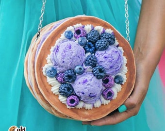 Blackberry Blueberry Ice Cream Pancakes BAG / PURSE / CLUTCH - sacs faits à la main sur mesure, sacs à crêpes, gâteau à la crème fouettée, sacs, sac à main crêpes